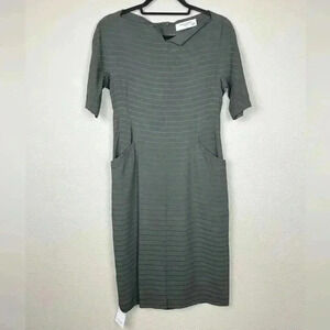 MM LAFLEUR Women's 2 Small NWT Green Striped Shift Dress Office Professional